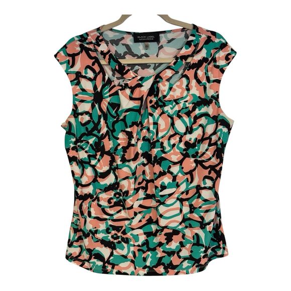 Evan Picone Black Label Floral Cap sleeve Blouse Classic Romantic Flowers Chic L - Picture 1 of 6